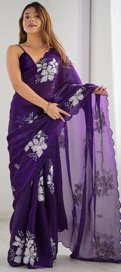 Purple and Violet color Saree in Organza Silk fabric with Embroidered, Sequence work