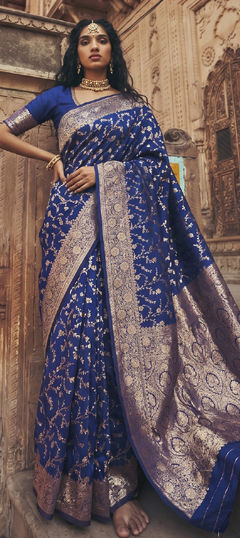 Blue color Saree in Art Silk fabric with Weaving work