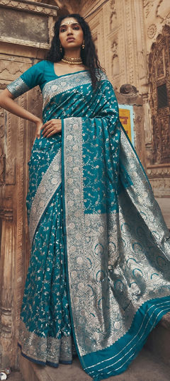 Blue color Saree in Art Silk fabric with Weaving work