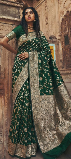 Green color Saree in Art Silk fabric with Weaving work