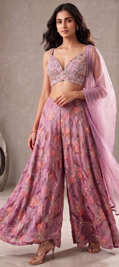 Pink and Majenta color Salwar Kameez in Crepe Silk fabric with Bugle Beads, Embroidered, Sequence work