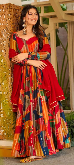 Multicolor color Gown in Rayon fabric with Floral, Printed work