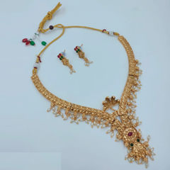 Gold Rodium Polish Green, Purple and Violet color Necklace in Copper studded with CZ Diamond