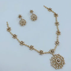 Gold Rodium Polish White and Off White color Necklace in Copper studded with CZ Diamond