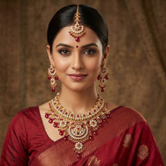 Gold Rodium Polish Red and Maroon color Necklace in Metal Alloy studded with Austrian diamond