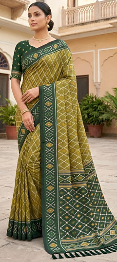 Green color Saree in Patola Silk fabric with Printed, Weaving work