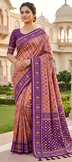Purple and Violet color Saree in Patola Silk fabric with Printed, Weaving work