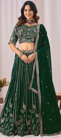 Green color Lehenga in Faux Georgette fabric with Sequence work