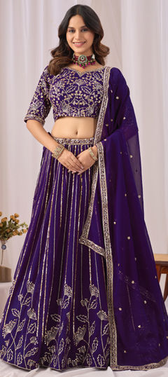Pink and Majenta color Lehenga in Faux Georgette fabric with Sequence work