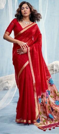 Red and Maroon color Saree in Art Silk fabric with Printed work