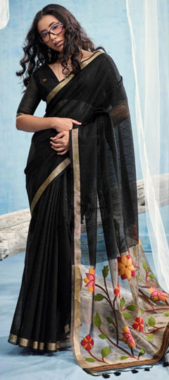 Black and Grey color Saree in Art Silk fabric with Printed work
