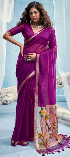 Purple and Violet color Saree in Art Silk fabric with Printed work