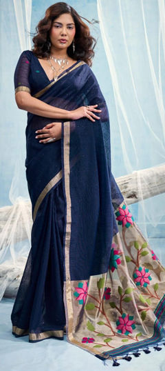 Blue color Saree in Art Silk fabric with Printed work