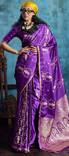 Purple and Violet color Saree in Satin fabric with Weaving work