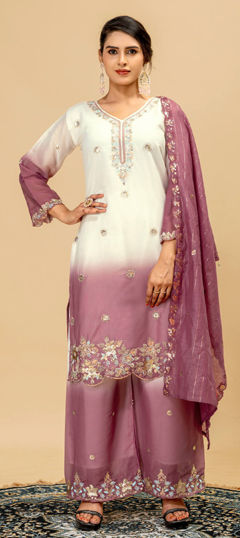 Pink and Majenta, White and Off White color Salwar Kameez in Georgette fabric with Cut Dana, Sequence work