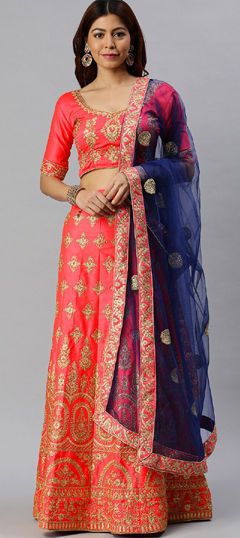 Pink and Majenta color Lehenga in Satin fabric with Embroidered, Sequence work
