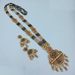 Gold Rodium Polish Green color Mangalsutra in Copper studded with CZ Diamond