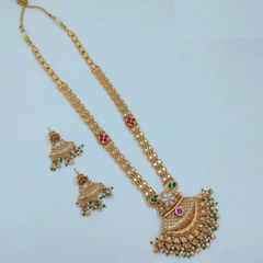 Gold Rodium Polish Green, Pink and Majenta color Necklace in Copper studded with CZ Diamond