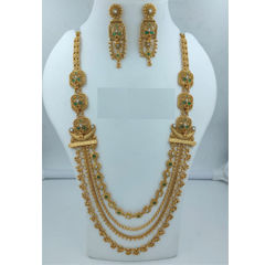Gold Rodium Polish Green color Necklace in Copper studded with CZ Diamond