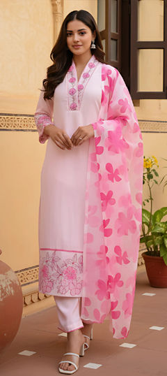 White and Off White color Salwar Kameez in Chanderi Silk fabric with Printed work