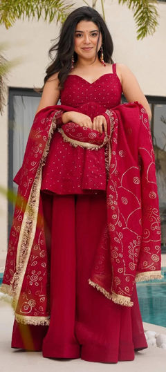 Pink and Majenta color Salwar Kameez in Crushed Silk fabric with Embroidered work