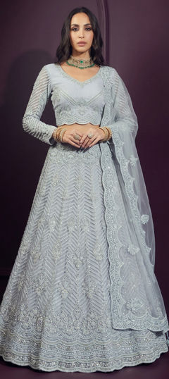 Blue color Lehenga in Net fabric with Embroidered, Sequence work