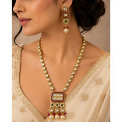 Gold Rodium Polish Multicolor color Necklace in Metal Alloy studded with CZ Diamond, Pearl