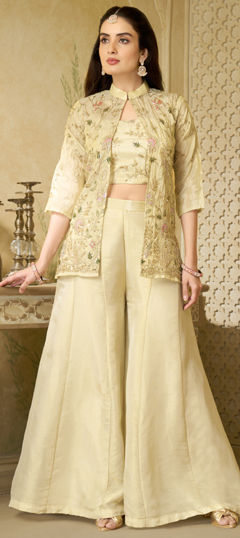 White and Off White color Salwar Kameez in Georgette fabric with Cut Dana, Sequence, Zari work