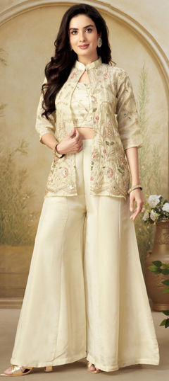 White and Off White color Salwar Kameez in Georgette fabric with Cut Dana, Sequence, Zari work
