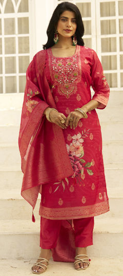 Pink and Majenta color Salwar Kameez in Blended, Silk fabric with Embroidered work