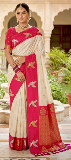 White and Off White color Saree in Art Silk fabric with Weaving work