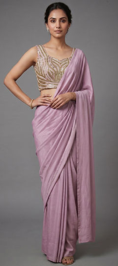 Purple and Violet color Saree in Georgette fabric with Bugle Beads, Sequence, Thread work