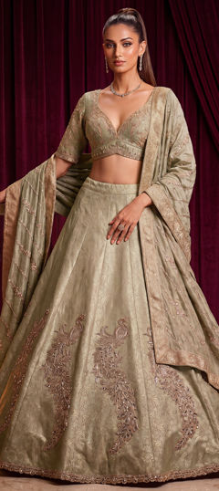 Green color Lehenga in Viscose fabric with Weaving work