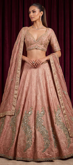 Pink and Majenta color Lehenga in Viscose fabric with Weaving work