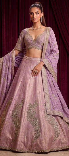 Purple and Violet color Lehenga in Viscose fabric with Weaving work