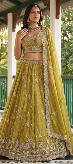 Green color Lehenga in Organza Silk fabric with Embroidered work