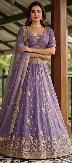 Purple and Violet color Lehenga in Organza Silk fabric with Embroidered work