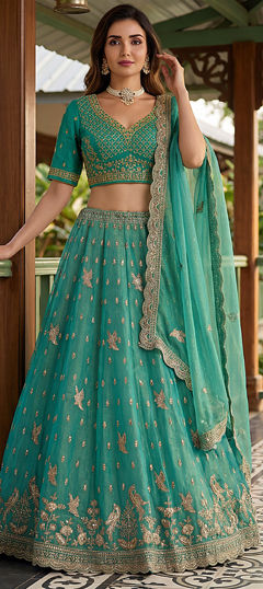 Blue color Lehenga in Organza Silk fabric with Embroidered work