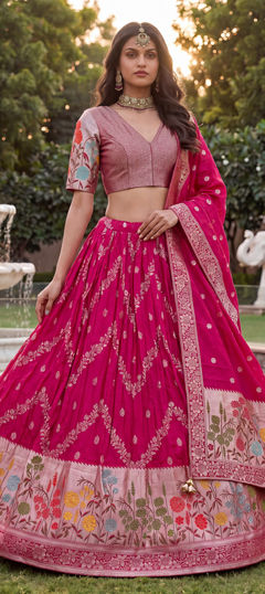 Purple and Violet color Lehenga in Tussar Silk fabric with Weaving work