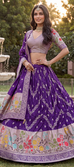 Blue color Lehenga in Tussar Silk fabric with Weaving work