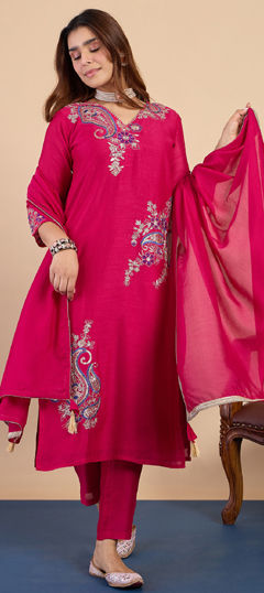 Pink and Majenta color Salwar Kameez in Blended, Silk fabric with Embroidered work