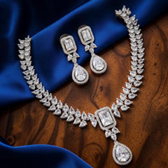 Silver Rodium Polish Silver, White and Off White color Necklace in Metal Alloy studded with CZ Diamond