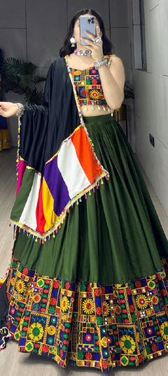 Green color Ready to Wear Lehenga in Rayon fabric with Embroidered work