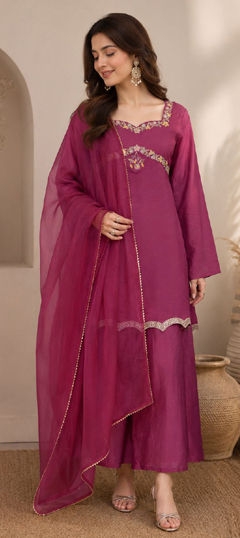 Pink and Majenta color Salwar Kameez in Silk fabric with Embroidered, Sequence work