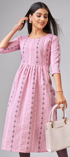 Pink and Majenta color Kurti in Cotton fabric with Weaving work