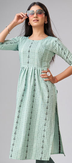 Blue color Kurti in Cotton fabric with Weaving work
