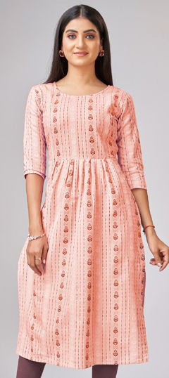 Pink and Majenta color Kurti in Cotton fabric with Weaving work
