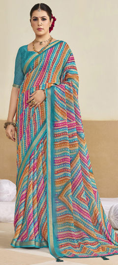 Multicolor color Saree in Silk fabric with Bandhej, Lehariya, Printed work
