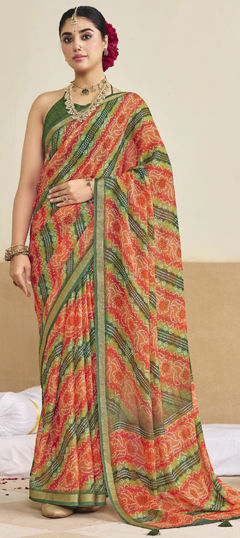 Multicolor color Saree in Silk fabric with Bandhej, Lehariya, Printed work