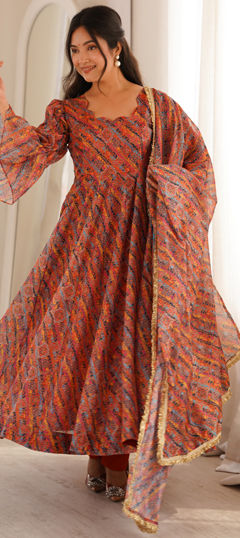 Multicolor color Salwar Kameez in Organza Silk fabric with Printed work